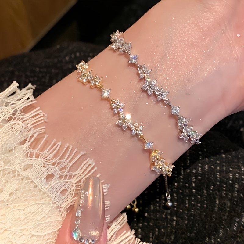 Minimalist Daisy CZ Pull-Tab Bracelet, Golden Color